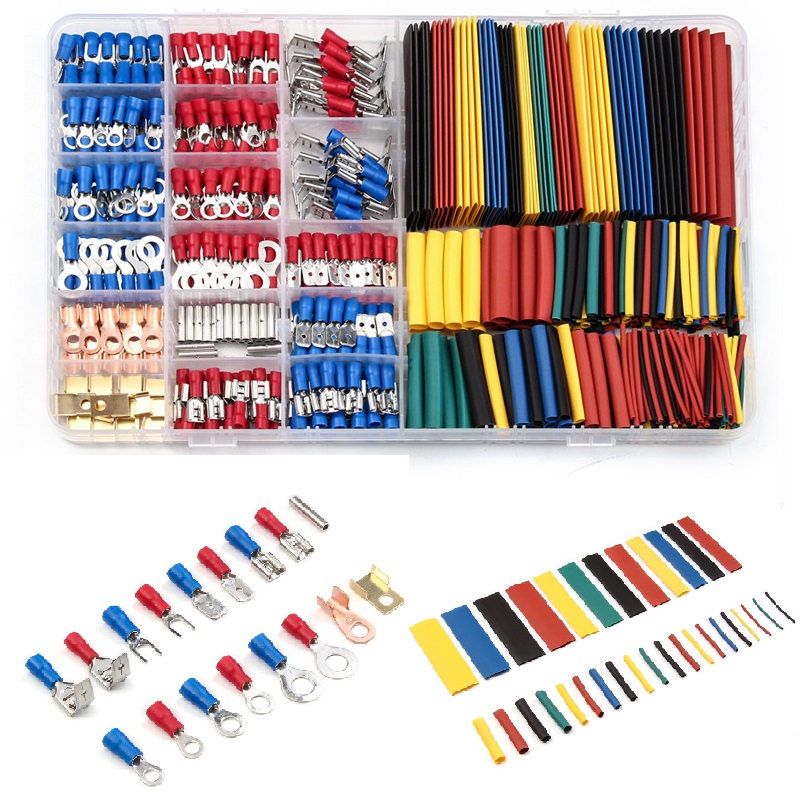 678Pcs Assorted Insulated Spade Cable Lug Crimp Butt Electrical Wire Cold-Pressure Spade Crimp Terminal + Heat Shrink Tube Kit