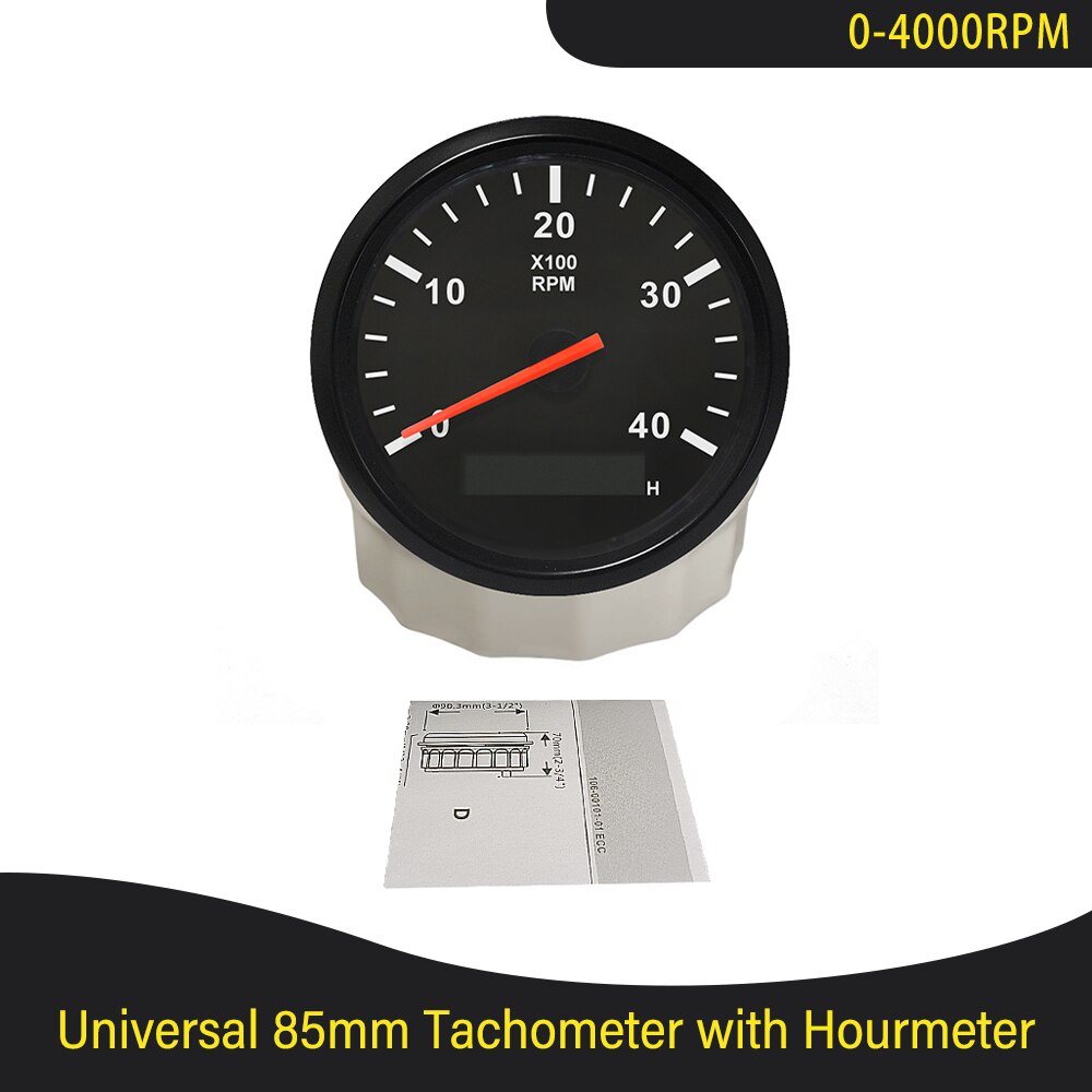Universele 85Mm Auto Boot Tacho Sensor Marine Toerenteller Met Urenteller 3000 4000 6000 8000 Rpm Toerenteller 12V/24V Rode Backlight: 4K-BN