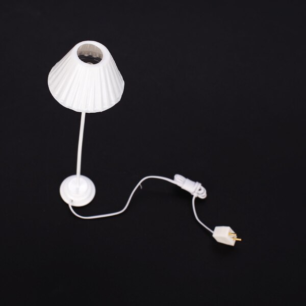 Dollhouse Miniature Working Floor Lamp Light Shell Shade White Lighting Stand