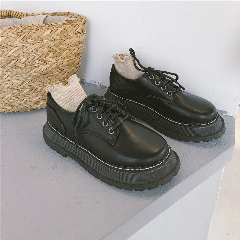 Japanse dikke zolen kant kleine schoenen trend britse stijl eenvoudige casual enkele schoenen damesschoenen