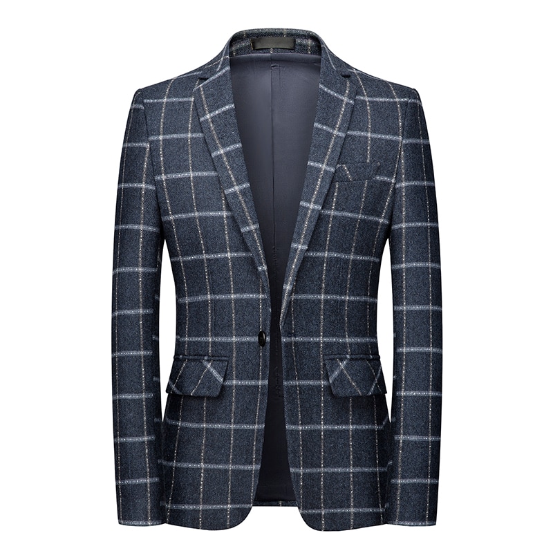 Blouson de costume pour homme, lisible, costume pour homme sauvage, veste de à la , imprimé à carreaux, coupe cintrée, manteau masculin