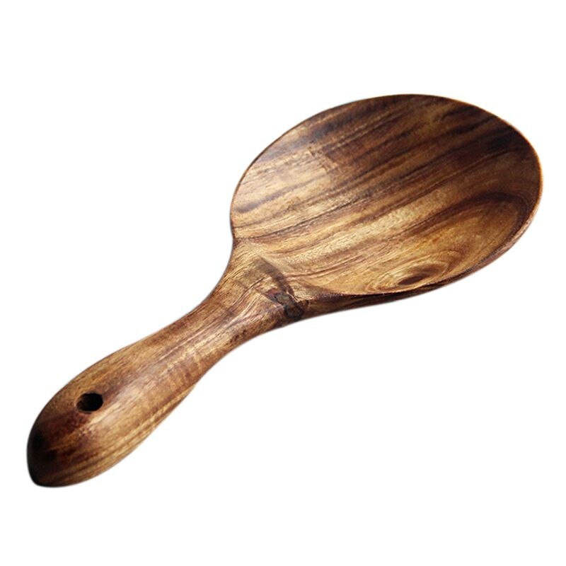 Cuchara de madera de teca, cuchara de madera maciza Natural para arroz, pala de madera para arroz, cuchara grande para servir patatas, utensilios de cocina de madera: Default Title
