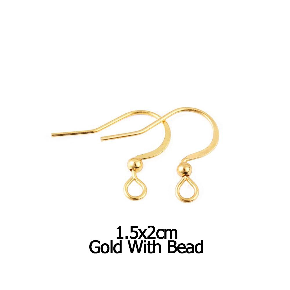 100pcs/lot Stainless Steel Gold/Silver Color Earring Hooks French Ear Wires for DIY Earrings Jewelry Making Findings: Gold With Bead