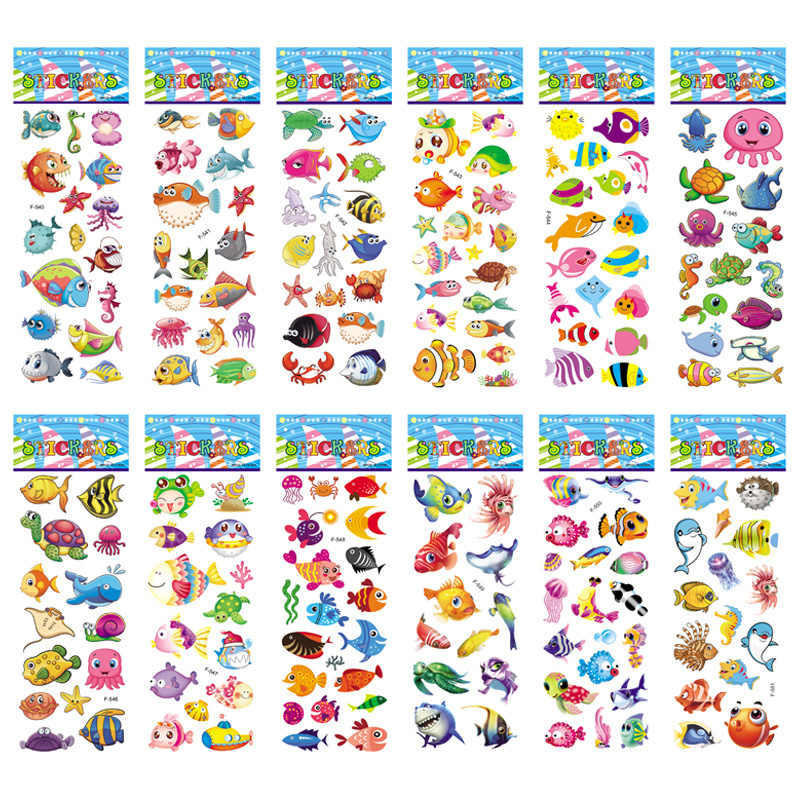 12 Sheets/Pack Kids Stickers Toy Cute Seabed Animals Fishes PVC Sticker for DIY Scrapbooking Diary Phone Stickers: 1