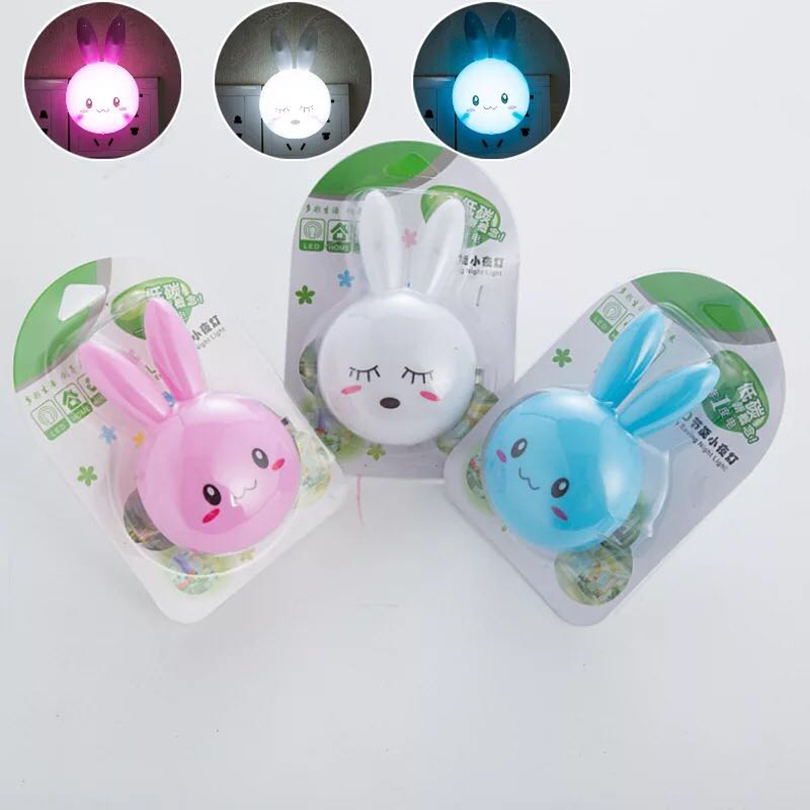 Bonita luz LED nocturna de conejo de dibujos animados, interruptor de AC110-220V, lámpara de noche de pared, lámpara de noche para dormitorio para niños, para niños con enchufe UE/EE. UU.