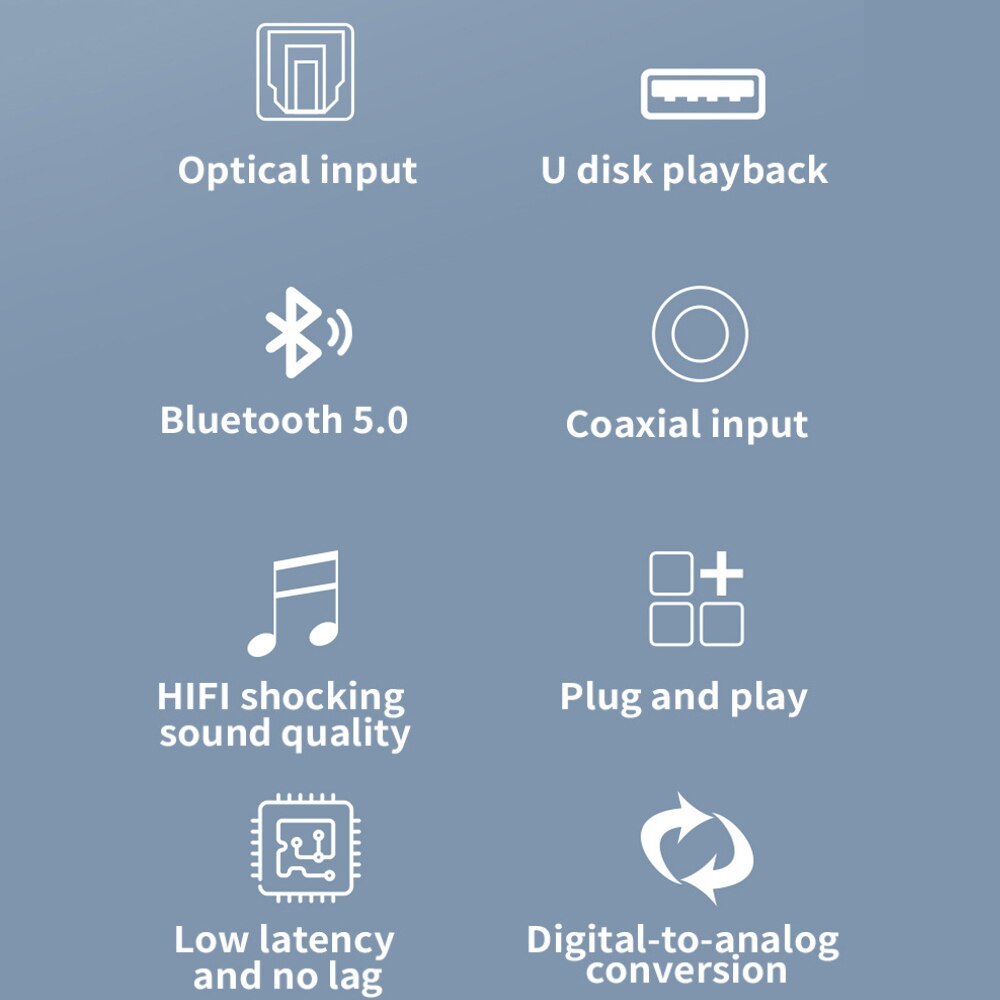 DAC cyfrowy na analogowy konwerter Audio U Disk Play 3.5MM AUX koncentryczny światłowód kompatybilny z Bluetooth 5.0 odbiornik Audio do telewizora