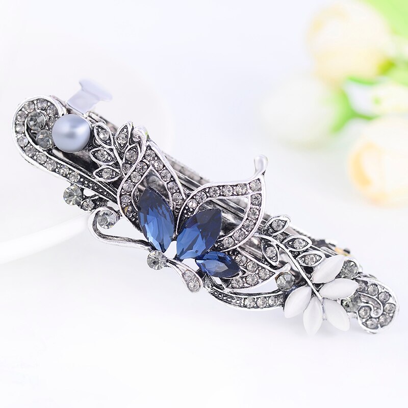 EASYA Vintage niebieski Rhinestone Hairwear motyl kwiat klamry do włosów kobiety spinki do włosów Retro łuk akcesoria do włosów biżuteria: Pokryte niebiesko-białym cynkiem