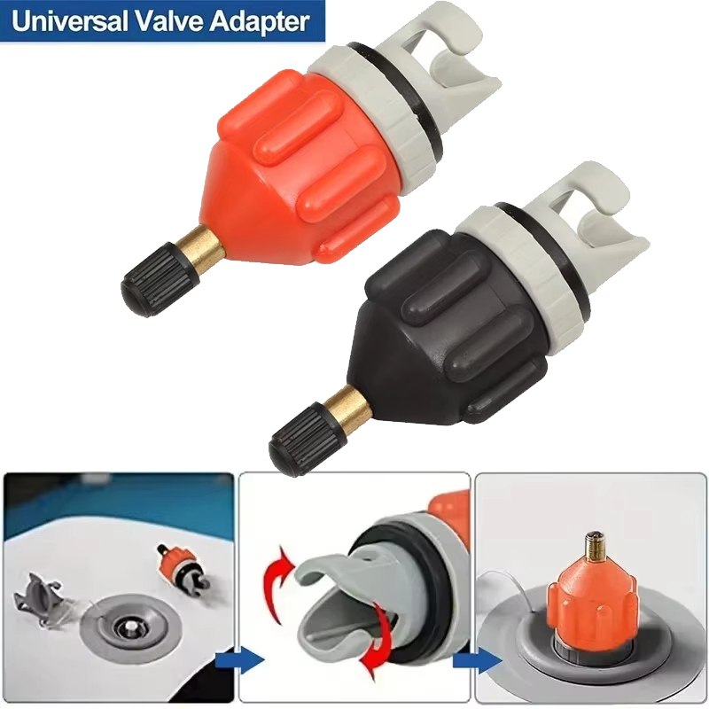 Kit Adattatore Valvola Aria per SUP, Pompa Gonfiabile, Adattatore per Paddle Board, Kayak, Connettore Pompa Valvola Aria, Kit Combinato Nero/Arancione