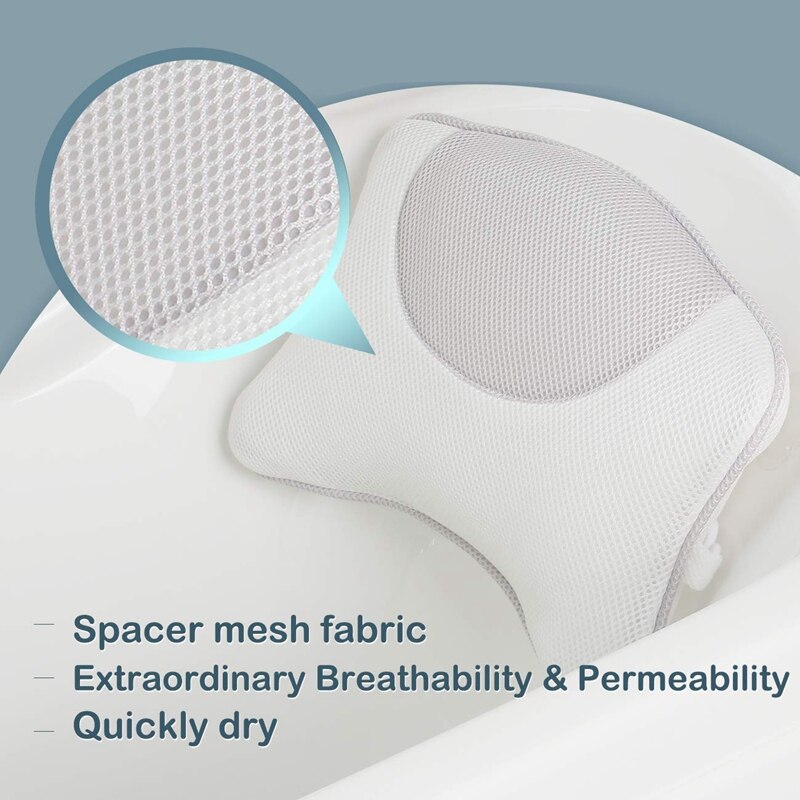 Luxe Spa Bad Kussen Voor Bad, Bad Kussen Voor Nek, Hoofd En Schouder Ondersteuning Met Zuignappen