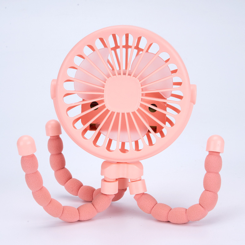 Carrinho de bebê multifuncional para estudantes portátil USB recarregável bateria de lítio polvo mini ventilador: Rosa