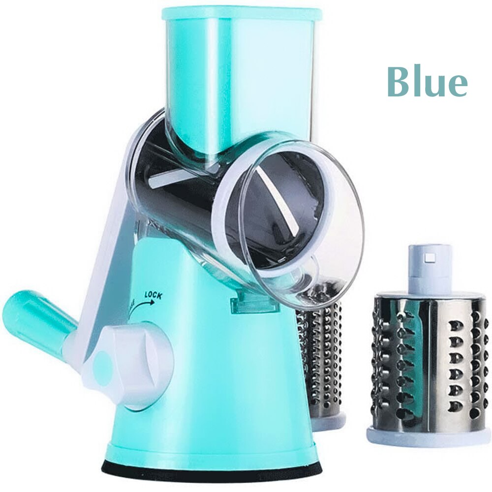 Round Mandoline Slicer Vegetable Cutter Manual Potato Julienne Carrot Slicer Cheese Grater Stainless Steel Blades Kitchen Tool: blue