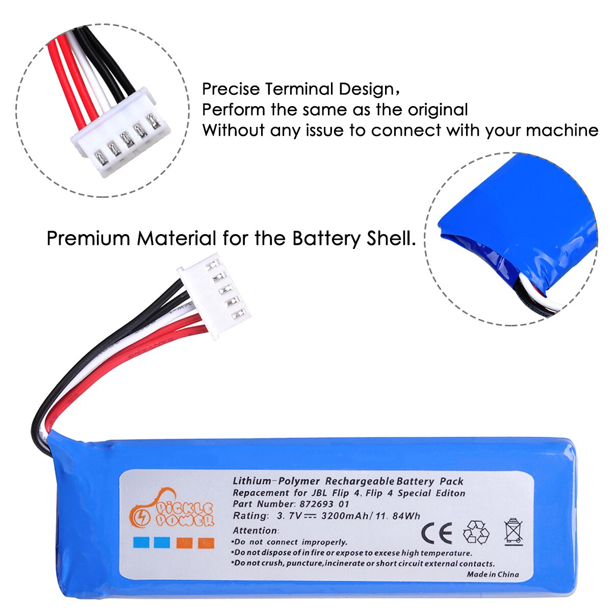 Augurk Power Batterij Voor Jbl Flip 4 En Flip 4 Speciale Editie Bluetooth Speaker Met Installeren Tool, past Jbl GSP872693 01