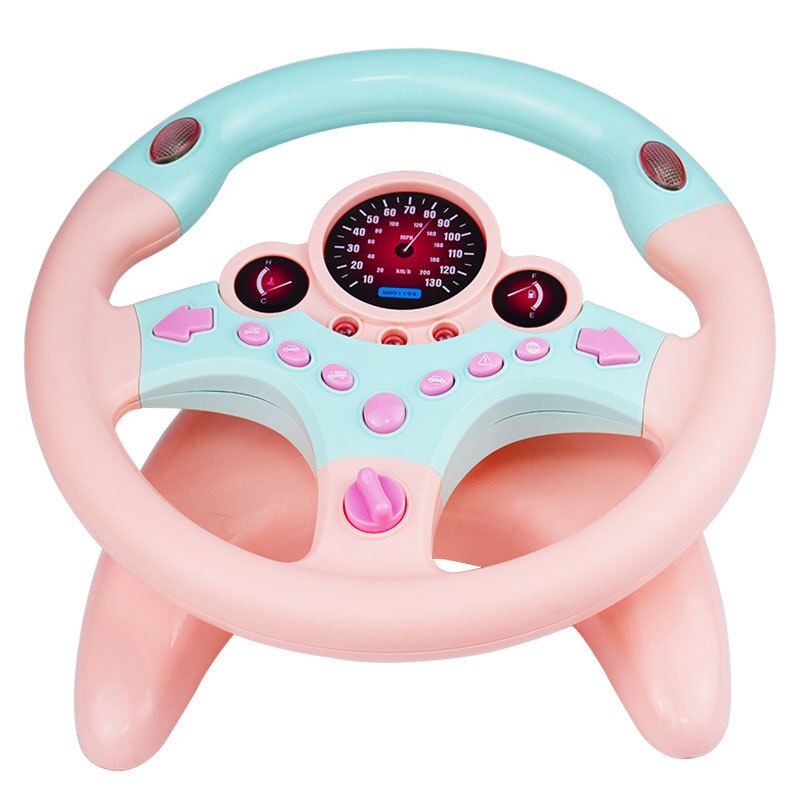 Co-pilot Steering Wheel Simulation Driving Simulation Steering Wheel Early Childhood Education Educational Toys with Base: Pink