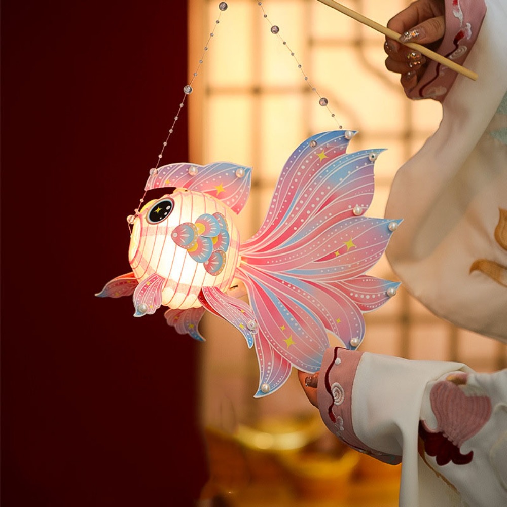 Lampion w stylu chińprzejrzeć z rybą złotą, świecący, ręcznie robiony lampion na Świędo Środka Jesieni, rękodzieło DIY, papierowy świecący lampion robić ręki na imprezę.: Głębokie szafir