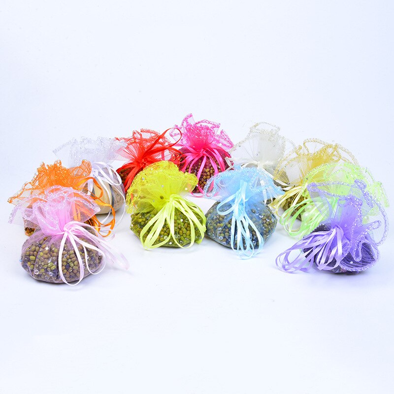 100pcs/lot 25cm Round Drawstring Organza Bags Christmas Chocolate Candy Bag Wedding Party Packaging Pouches 12 Colours