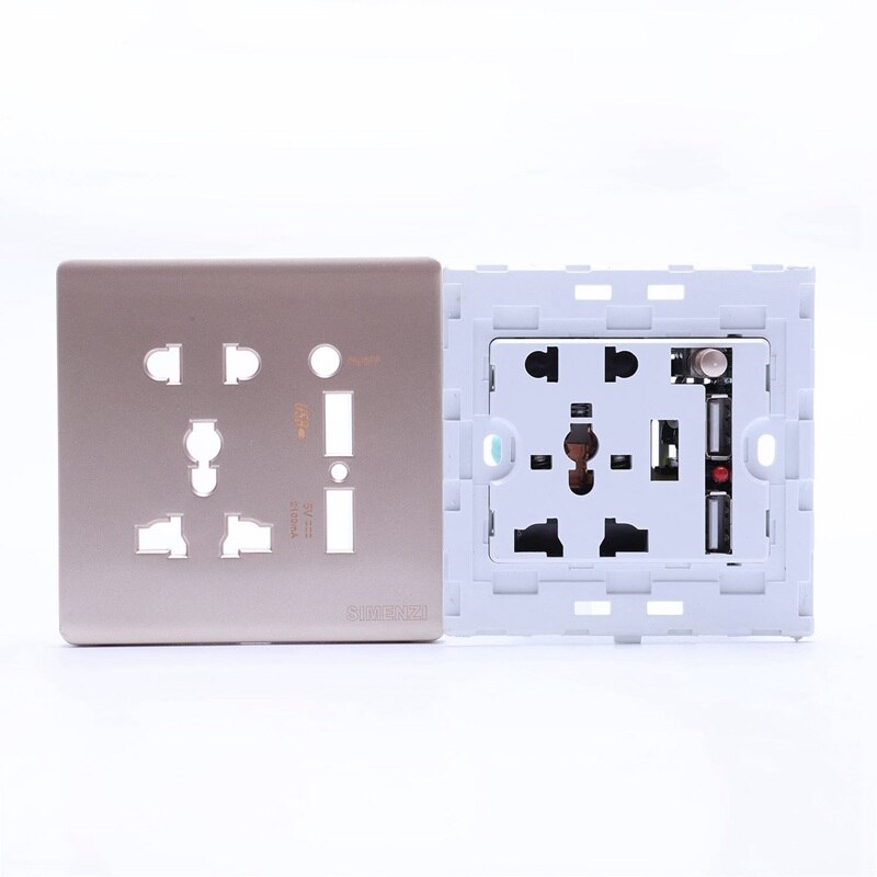 Wall Electrical 10A Universal Plug Faceplate Socket Double 2 USB Outlets Ports Switch For Mobilephone Charging Electrical Socket