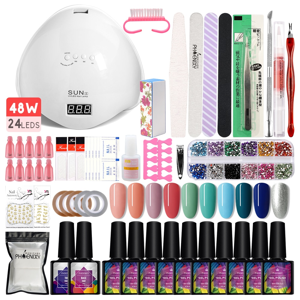 Kit complet de vernis à ongles en Gel, lampe Uv Led, Lot de 10 pièces
