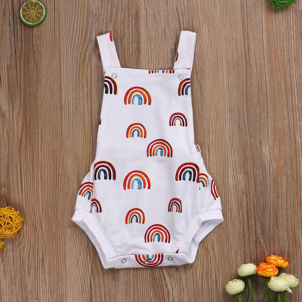 freundlicher Sonne/Regenbogen Strampler Kleinkind Baby Mädchen Junge Ärmel Quadrat Kragen überqueren Gurt Gesamt neugeboren Elastische Taille Gesamt