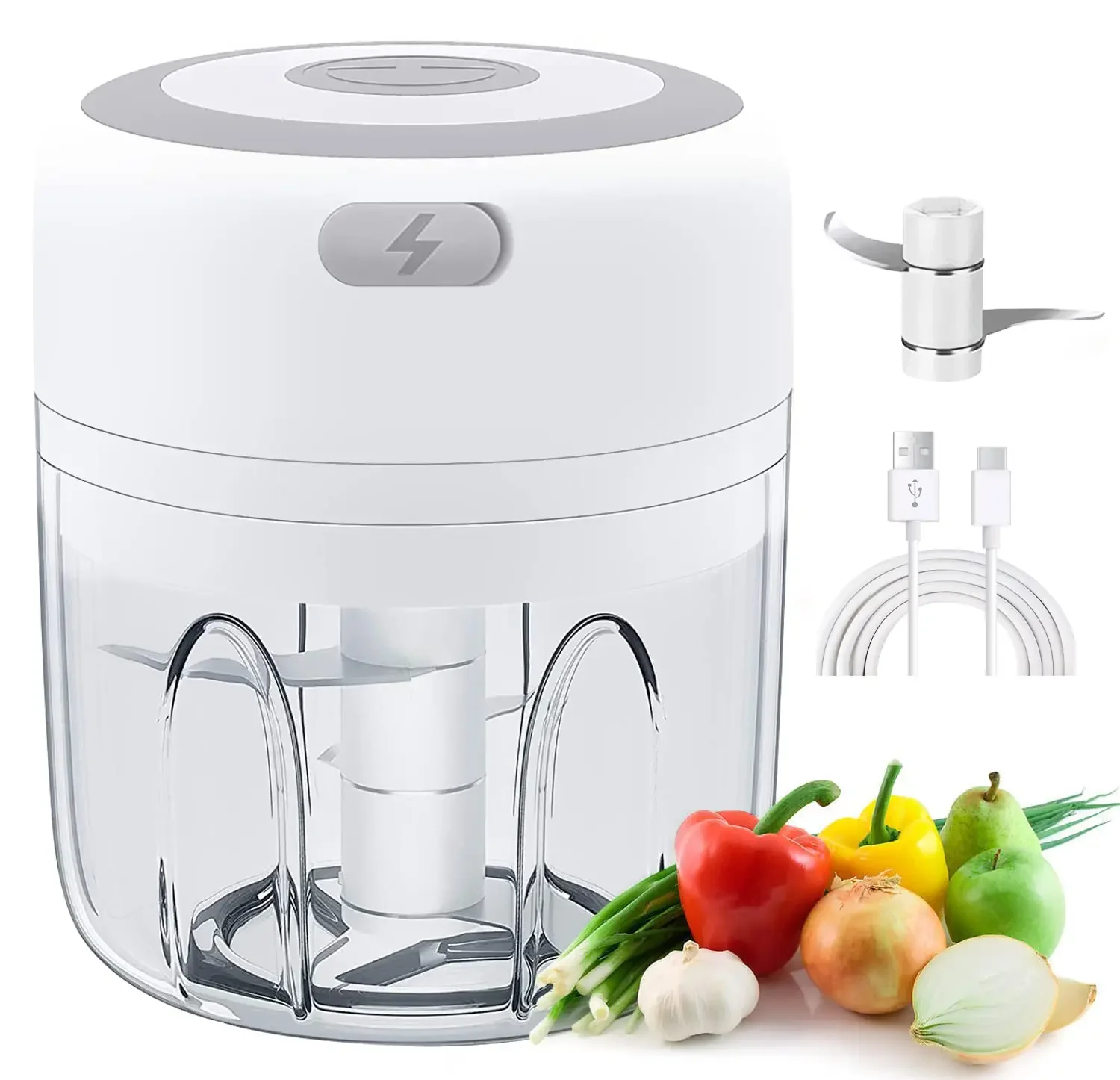 300ML elektryczny rozdrabniacz do czosnku USB ładowanie żywności warzywa mięso kruszarka ze stali nierdzewnej Mini Chili czosnek Masher gadżety kuchenne