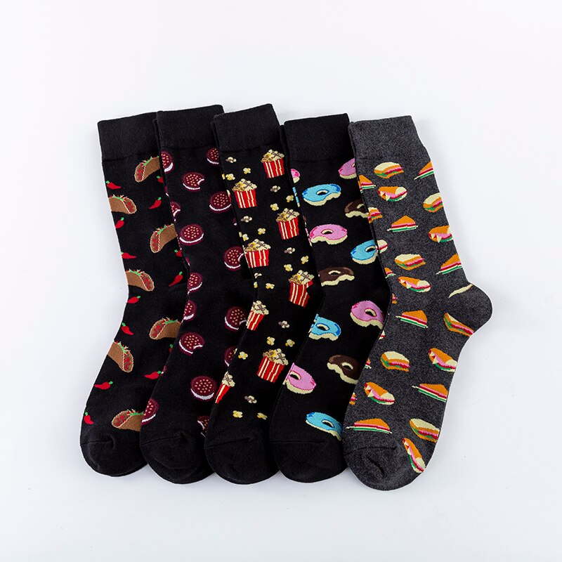 Moda mulaya glada strumpor män/kvinnor chili tortilla kex smörgås popcorn mörk mat serie roliga strumpor han skateboard strumpa