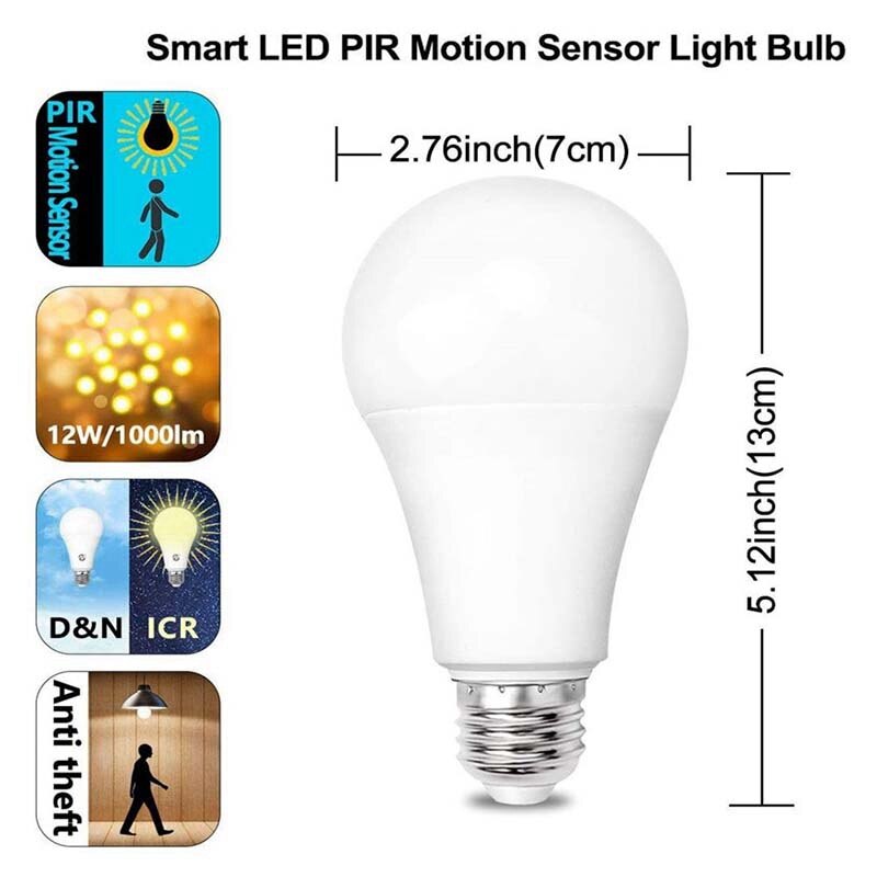 E27 Smart Led Pir Motion Sensor Light Bulb 12W Led Geluid En Licht Controle Lamp 1200LM 6500K Koud wit Licht