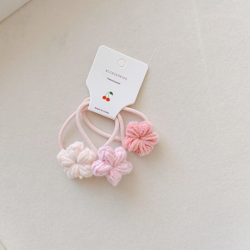Koreaanse Gebreide Bloemen Haarspelden Elastische Haarbanden Kawaii Gradiënt Kleur Haarspeldjes Voor Meisjes Hoofddeksels Meisjes Kids Haar Accessoires: 3pcs pink