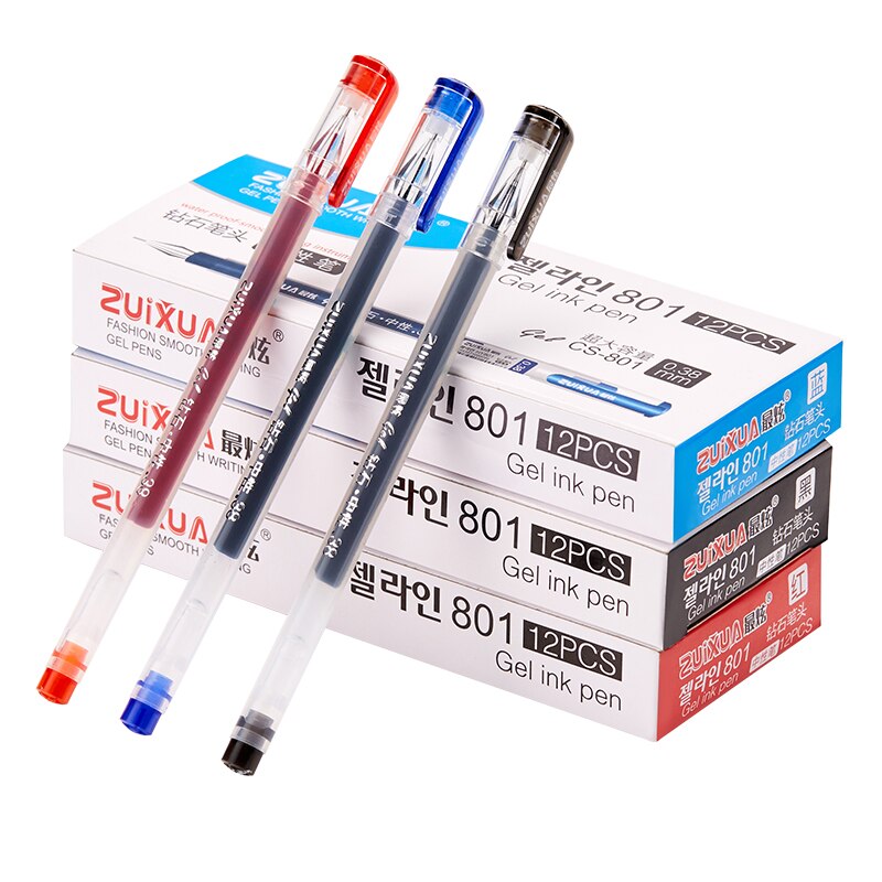 ZUIXUA 12pcs Gel Pen 0.38mm Black Blue Red Ink Pens Large Capacity Writing Smooth School Student Pens Office Stationery