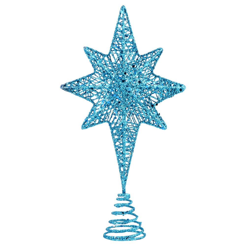 1Pc Christmas Eight Pointed Star Tree Topper Party Xmas Tree Ornament (Golden): Blue