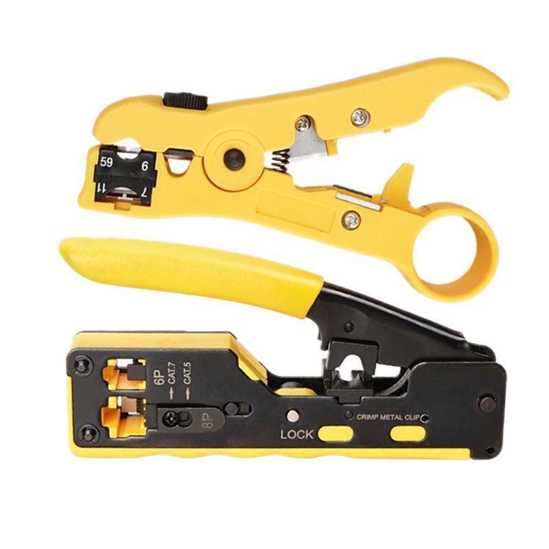 2In1 Crimping Tool Set Multi-Function Seven Types of Through-Hole Rj45 Crystal Head Network Tool Wire Stripper Network Cable Pli