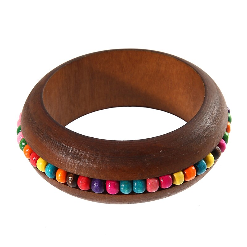 YULUCH Ronde Natuurlijke Houten Eenvoudige Bangles Met Kleurrijke Kralen Vrouwen Meisjes Hout Armband Sieraden Grote Bangles: Default Title