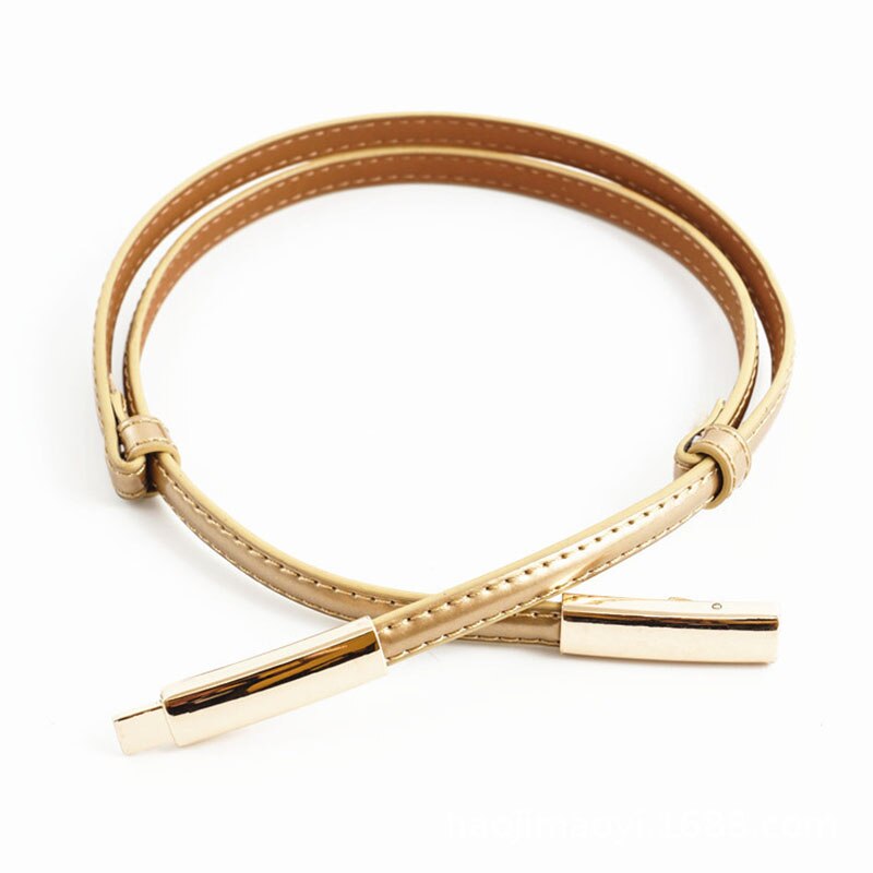 Cinturón elástico ajustable para mujer, cinturón delgado de cuero con hebilla dorada, negro, blanco y azul, pasek damski