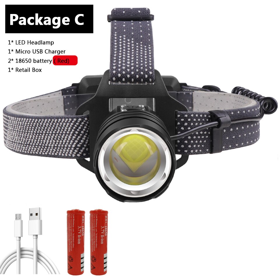 500000 lumen xhp 160 ledet kraftig hodelykt zoombar hodelykt lampe lommelykt 18650 batterier vanntett til camping hodelykt: Alternativ c / Xhp 50