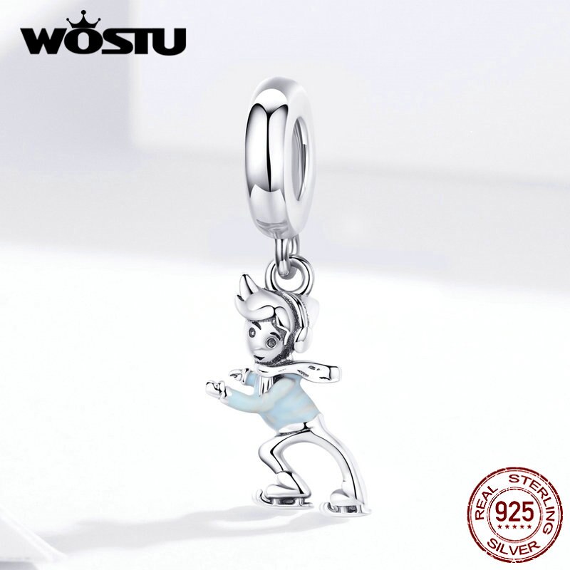 WOSTU 925 Sterling Silver Perline Albero Di Natale Babbo natale Pupazzo di Neve Fiocco di Neve di Fascino Fit Bracciale Originale Del Pendente Dei Monili del Regalo