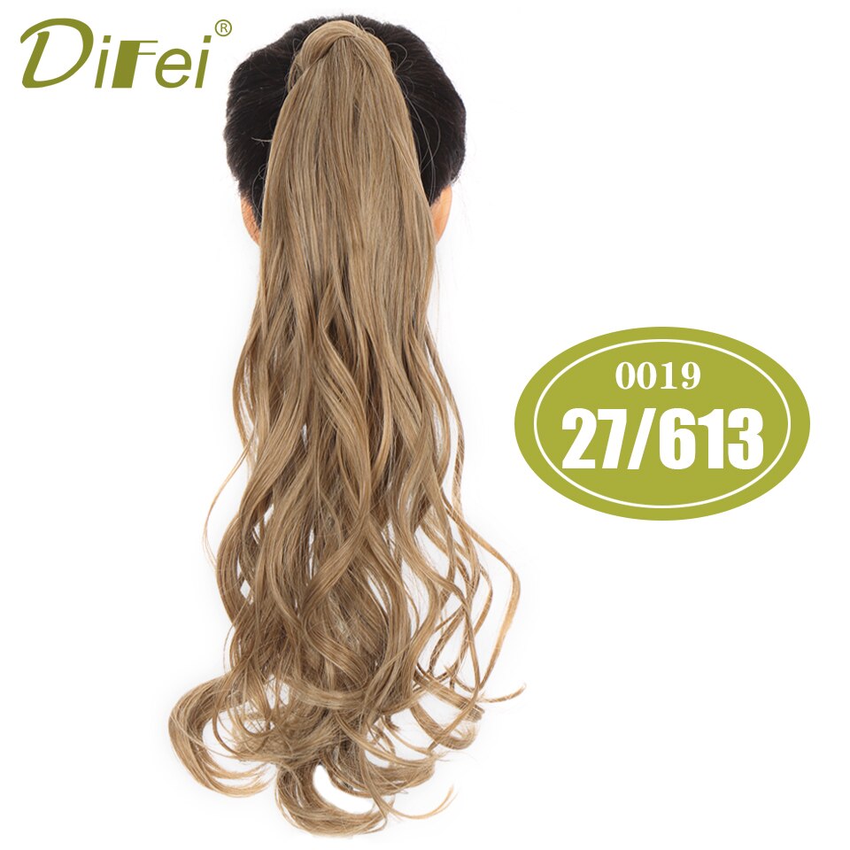 DIFEI Lange Golvende Natuurlijke Paardenstaart Clip in Pony tail Hair Extensions Wrap Rond op Synthetisch Haar Stuk voor Vrouwen: 27-613