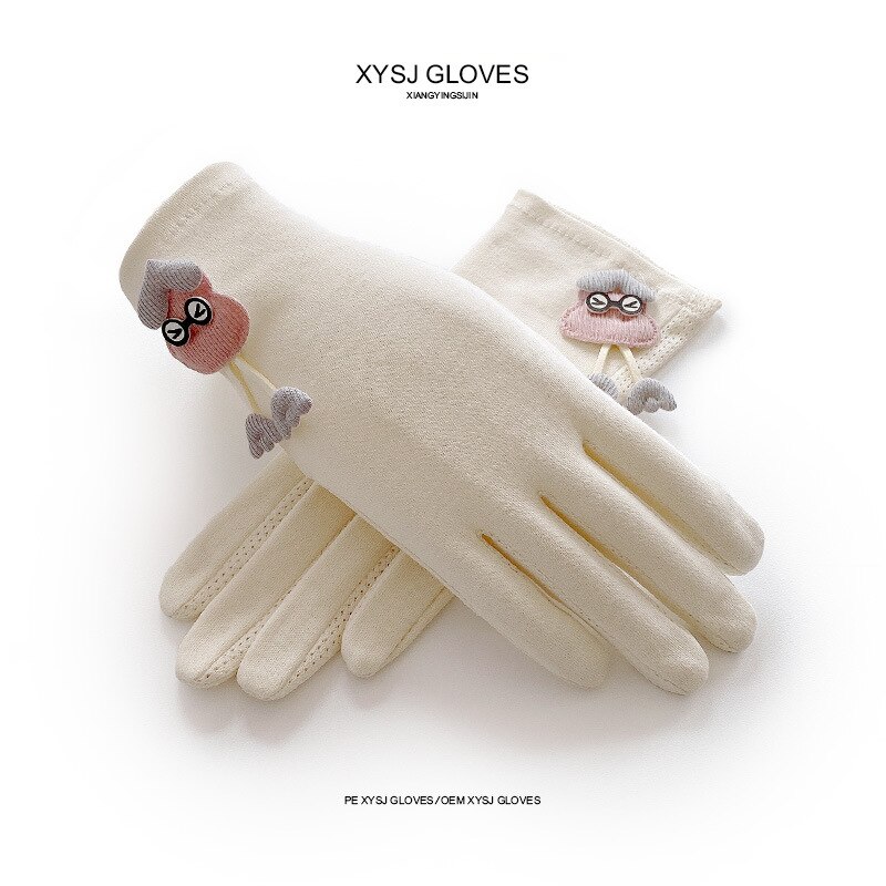 Gants de sport en coton élastique pour femme, motif dessin animé mignon, protection solaire, respirant, antidérapant, pour écran tactile UV, mitaine de conduite, R93: Yellow