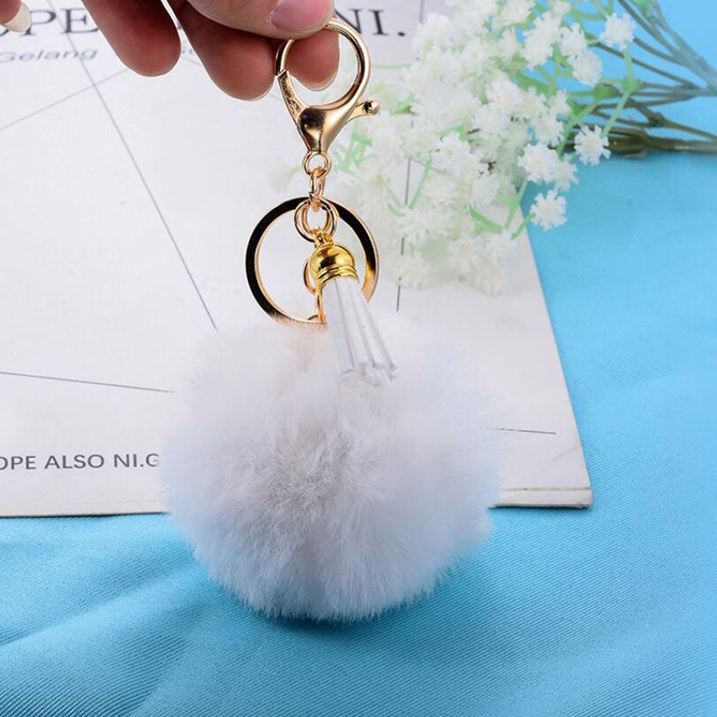 Nøglering pels ball pom pom nøglering pompon kunstig kanin pels fluffy nøgleringe bil taske nøglering nips til kvinder dame