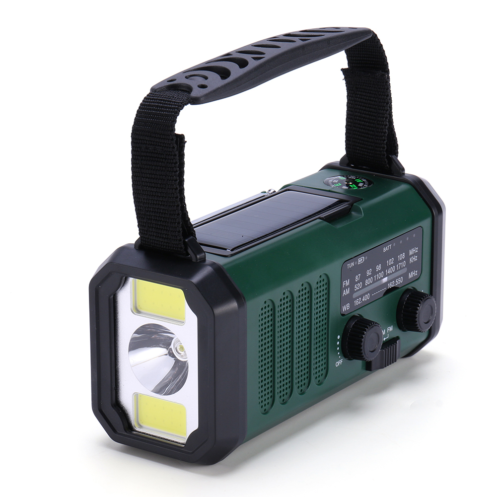 Solar Powered AM FM Weather Radio with LED Flashlight Type-C Charging Radio Receiver Multifunctional Reading Lamp for Cell Phone: green