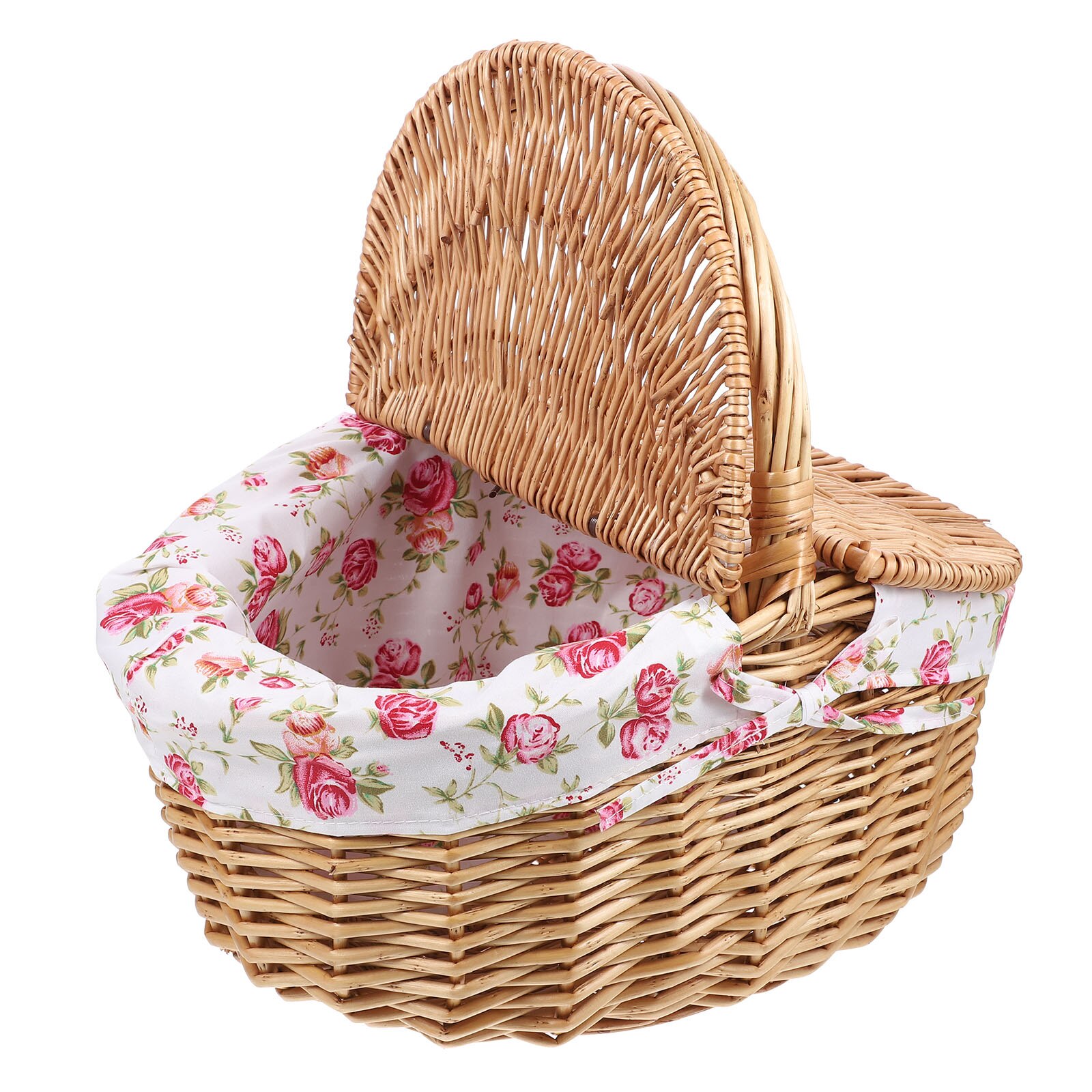Handheld Basket Picnic Basket Wicker Basket Storage Basket with Double Lids