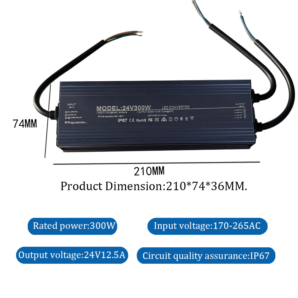 12v 24v strømforsyning 10w - 400w 500w 12 24 volt transformator  ac 220v til  dc 12v 24v utendørsbelysning  ip67 vanntett ledet-sjåfør: Lysegrønn
