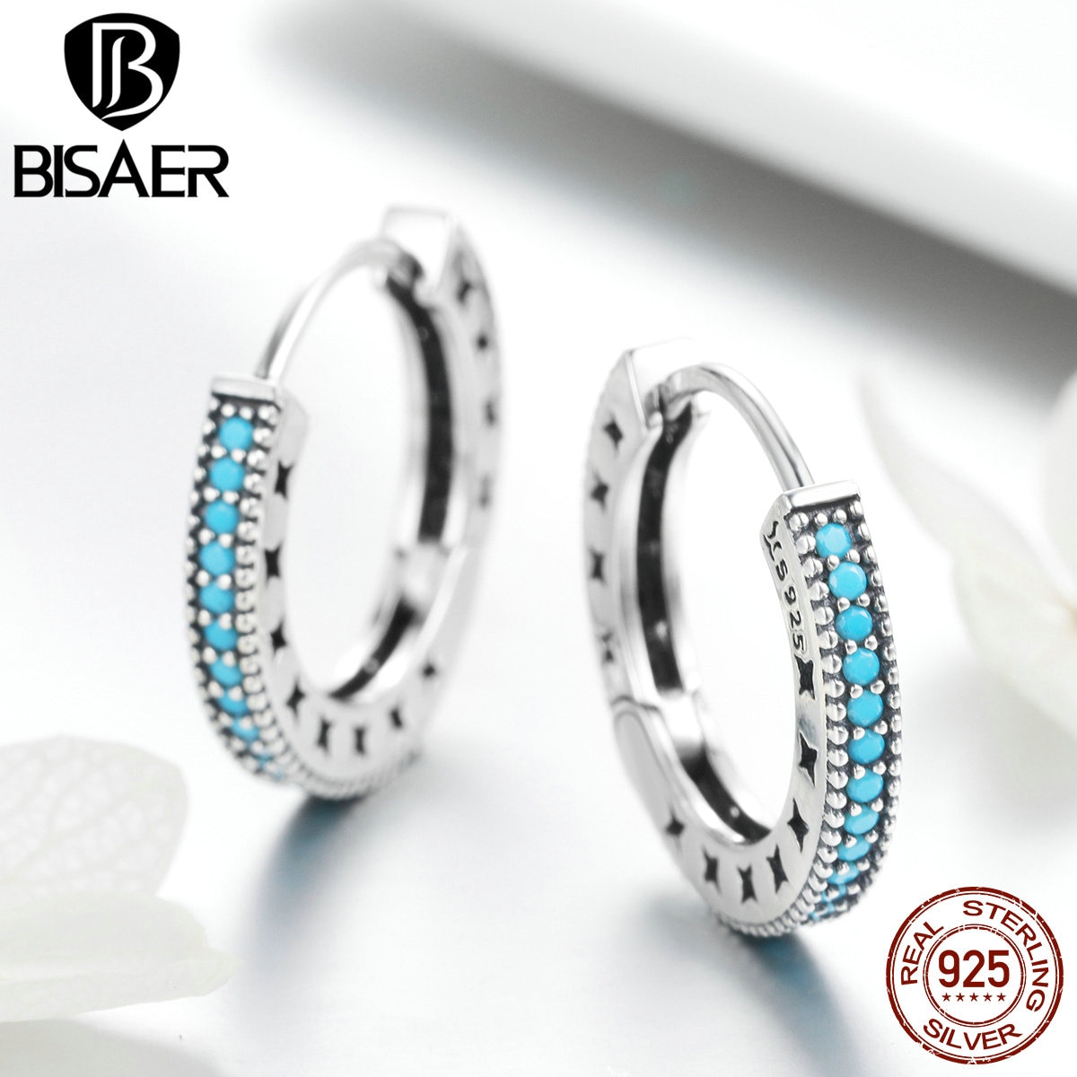 BISAER Brincos 925 Sterling Silber Geometrische Stud Ohrringe für Frauen Runde Kreis Einfache Ohrringe Schmuck Bijoux ECE493