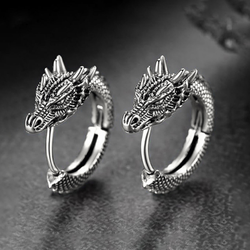Huitan Trendy Mannelijke Draak Hoepel Oorbellen Hip Hop Stijl Punk Party Accessoires Unisex Dagelijks Wearable Persoonlijkheid Sieraden: Licht Geel Goud Kleur