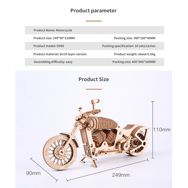 Motorrad Puzzle 3D Diy Holz Spielzeug Getriebe Modell Gebäude Bausatz Rätsel für Erwachsene Sammlung Gebäude Modell Spielzeug freundlicher