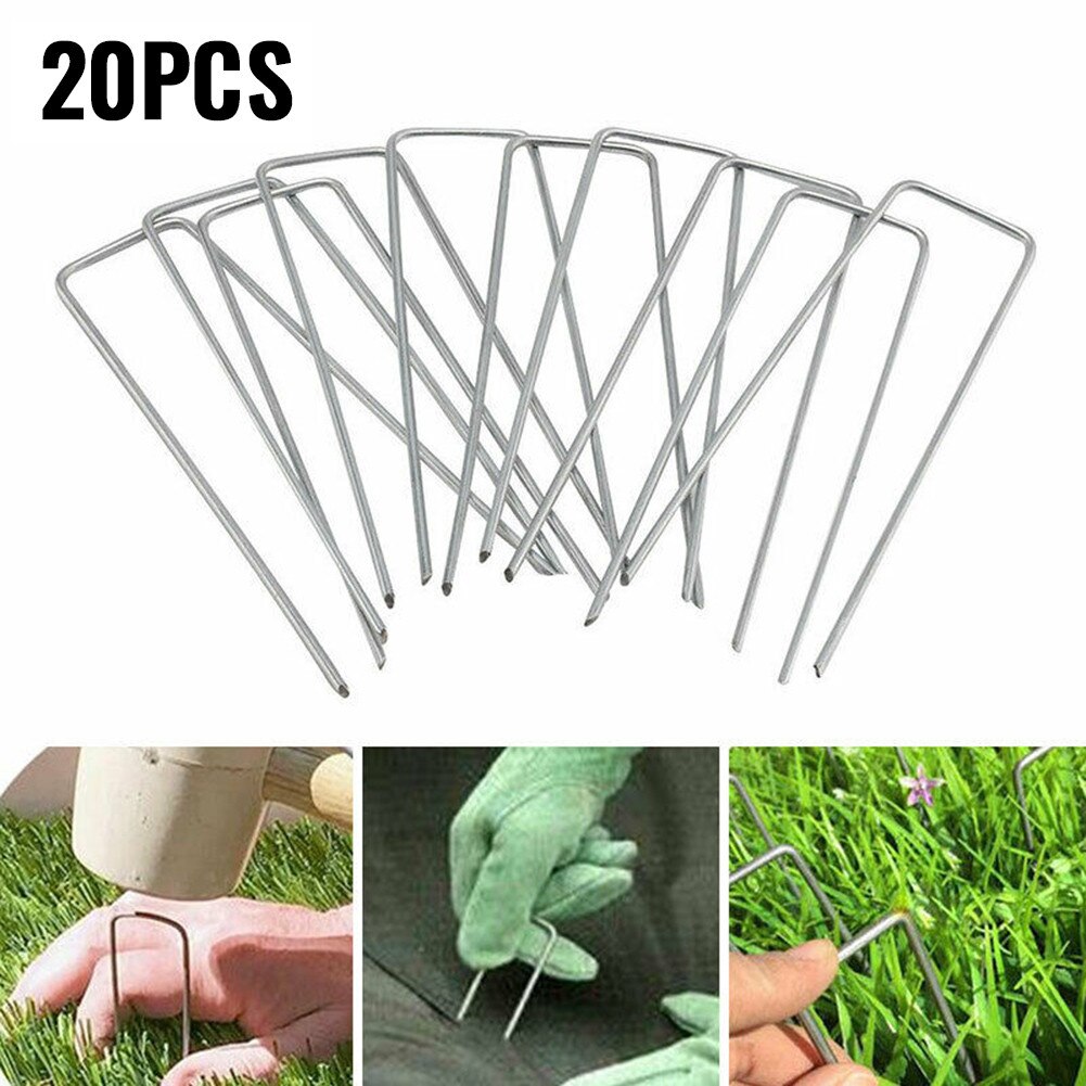 20Pcs Turf Pin Zwarte Tuin Tent Grond Nietje 'S Iron Metalen Beveiligen Pinnen