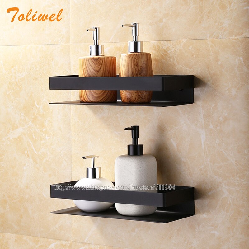 Black Bathroom Shelf 304 Stainless Steel Shower Rack Square Bath Shower Shelf Wall Mounted Storage Organizer Rack