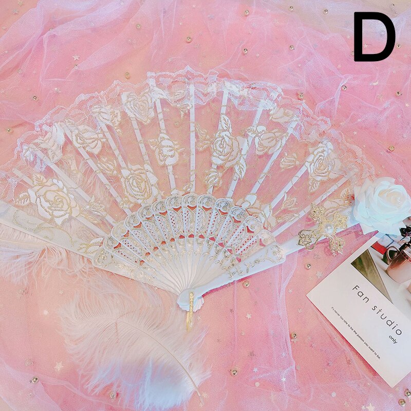Lolita – éventail pliable en dentelle Rose, Style rétro européen, Style gothique foncé, pour danse de cour, , décoration de fête de mariage: D
