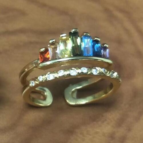 Crown Rainbow Rings for Women Adjustable Rose Gold Crystal Ring Best Wishes to My Daughter Birthday Female Jewelry: Gold / No box