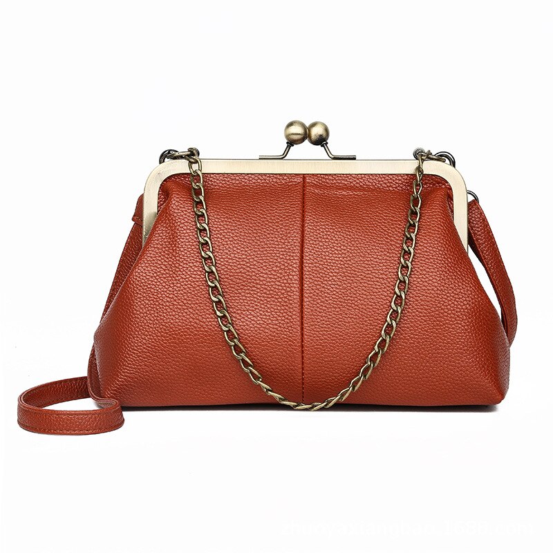 PU Leather Shell Women Bags Iron Clip Handbags Solid Crossbody Bags For Female Big Travel Shopping Bag Bolsa Feminina: Brown Handbag