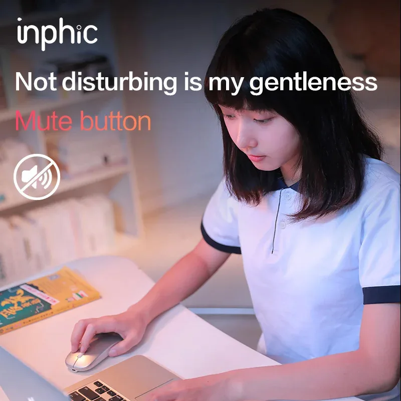 Inphic  m1 Profi kabellose maus, wiederaufladbare, geräuschlose maus, bluetooth-funkmaus mit drei modi, akkuanzeige + usb-c-ladefunktion