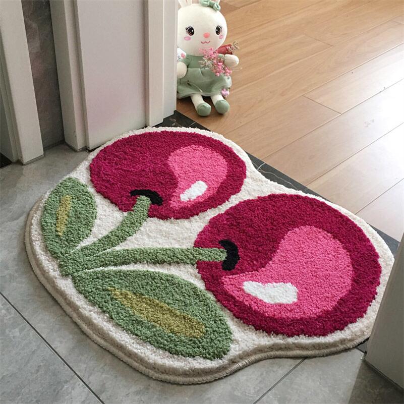 Alfombra de Tufting de cereza para puerta, alfombrilla suave y gruesa, esponjosa, absorbente para baño, inodoro, cocina, entrada, alfombrilla para pies
