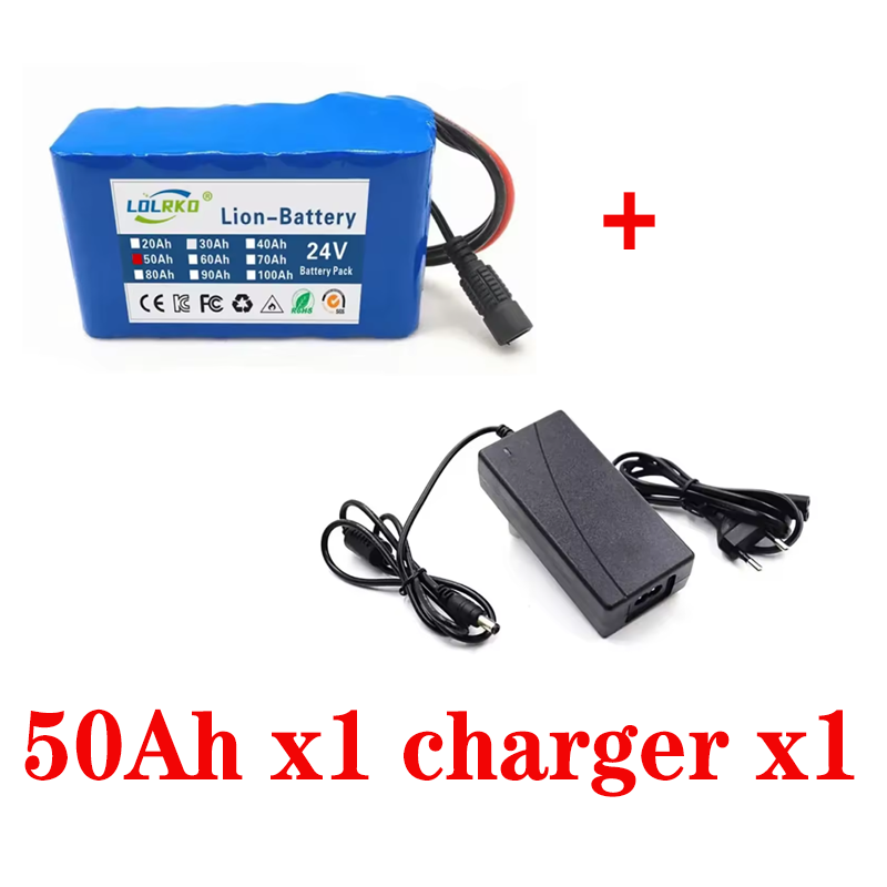 24V 50Ah 18650 Lithium Battery Pack - 6S2P 50000mAh Rechargeable Li-ion Battery with Fast Charger, Safe & Durable: Ivory